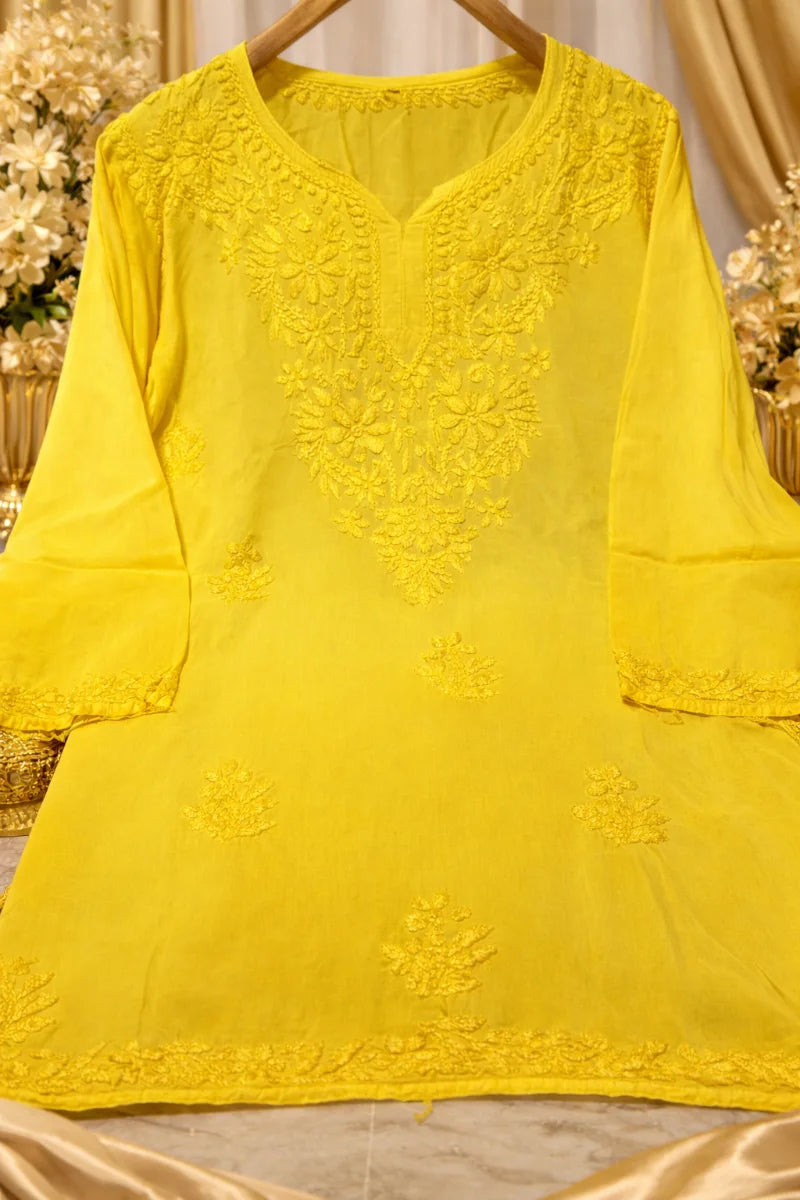 chikankari yellow kurti