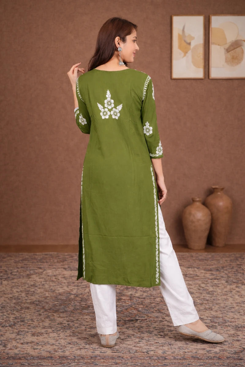 Grace in Green: Rayon Chikankari Kurti back
