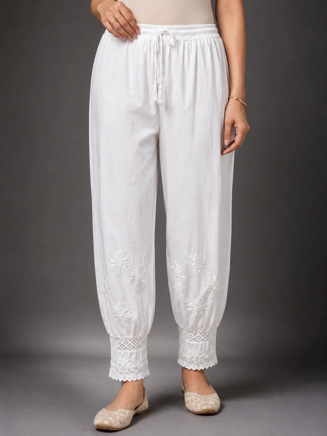 Lucknowi Hand Embroidered Cotton Tulip Pants