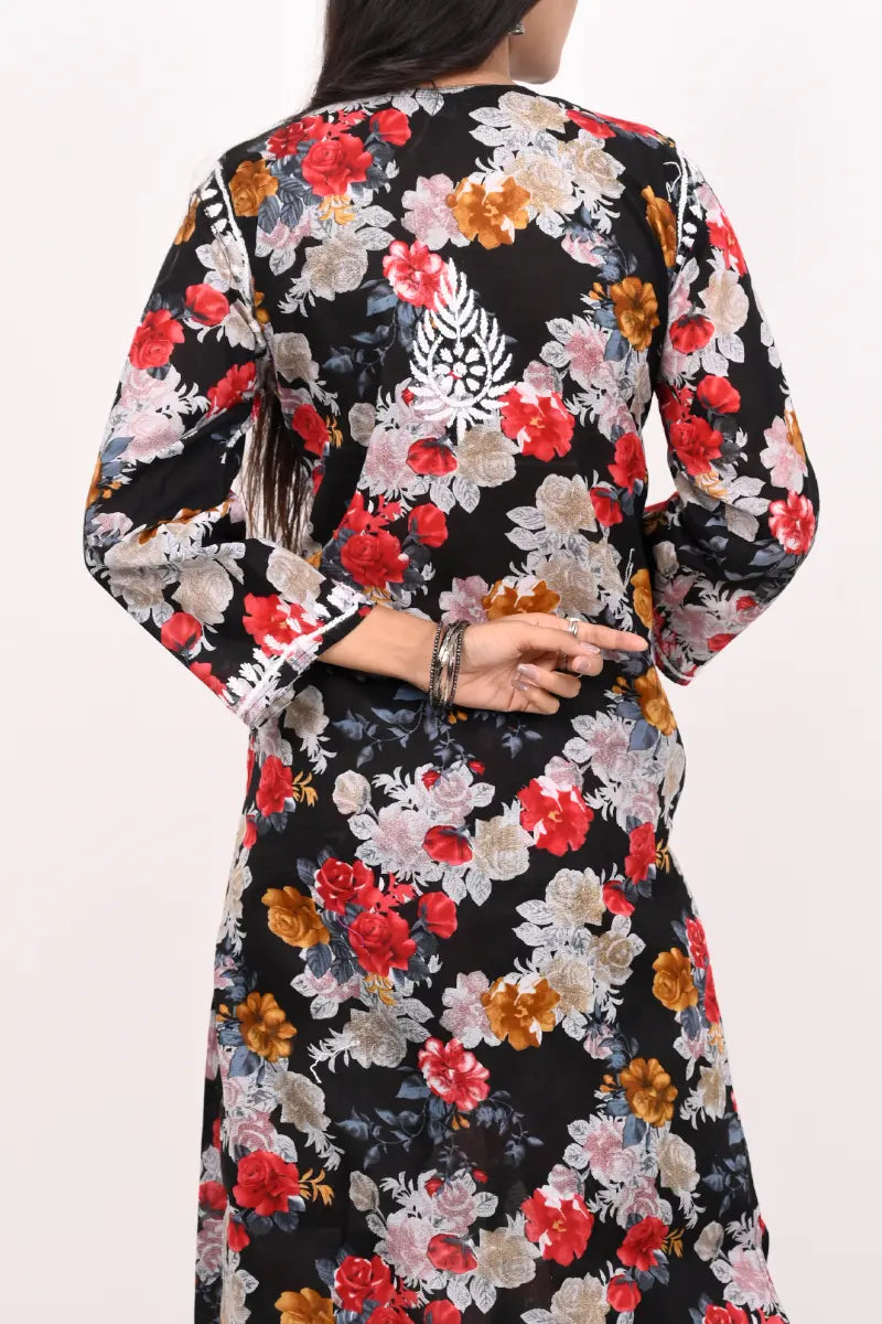 Mulmul printed Chikankari kurti set