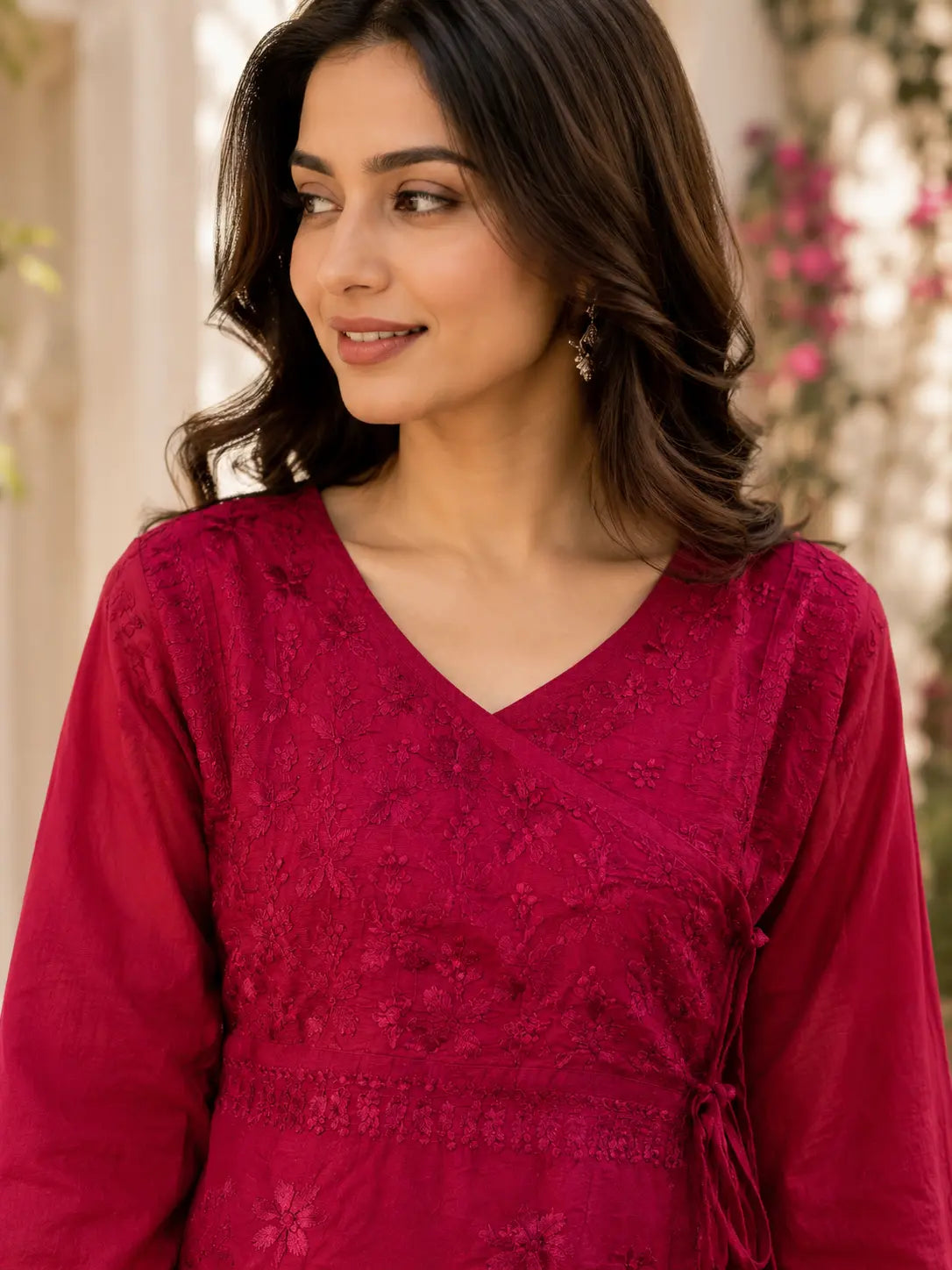 Premium Maroon Red Chanderi Chikankari Ethnic Wear for Women