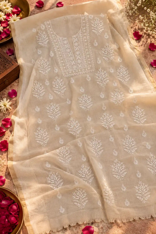 Premium Tissue Chikankari unstitched suit material
