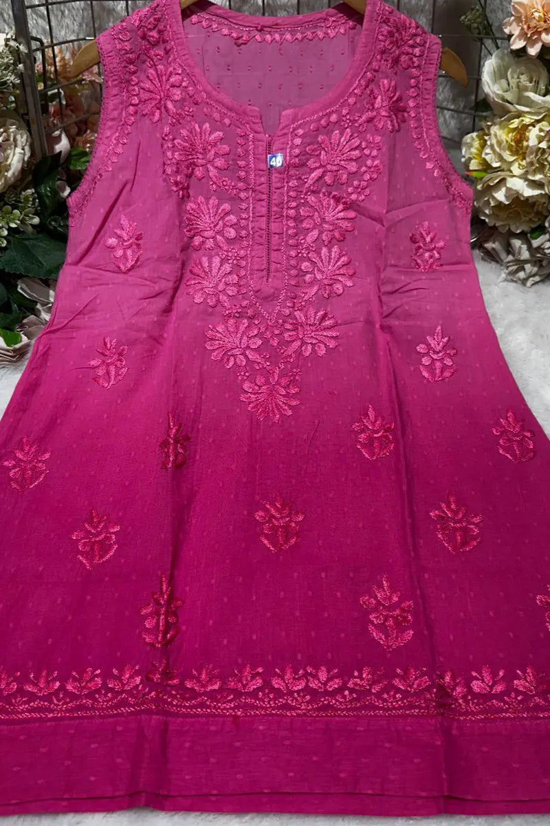 Sleeveless dobby cotton ombre top in Deep Rose Pink shade