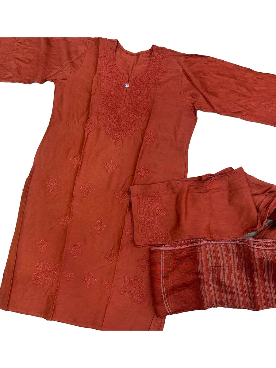 Soft Chanderi Suit Set – Kurti, Plazo & Dupatta (3-Piece)