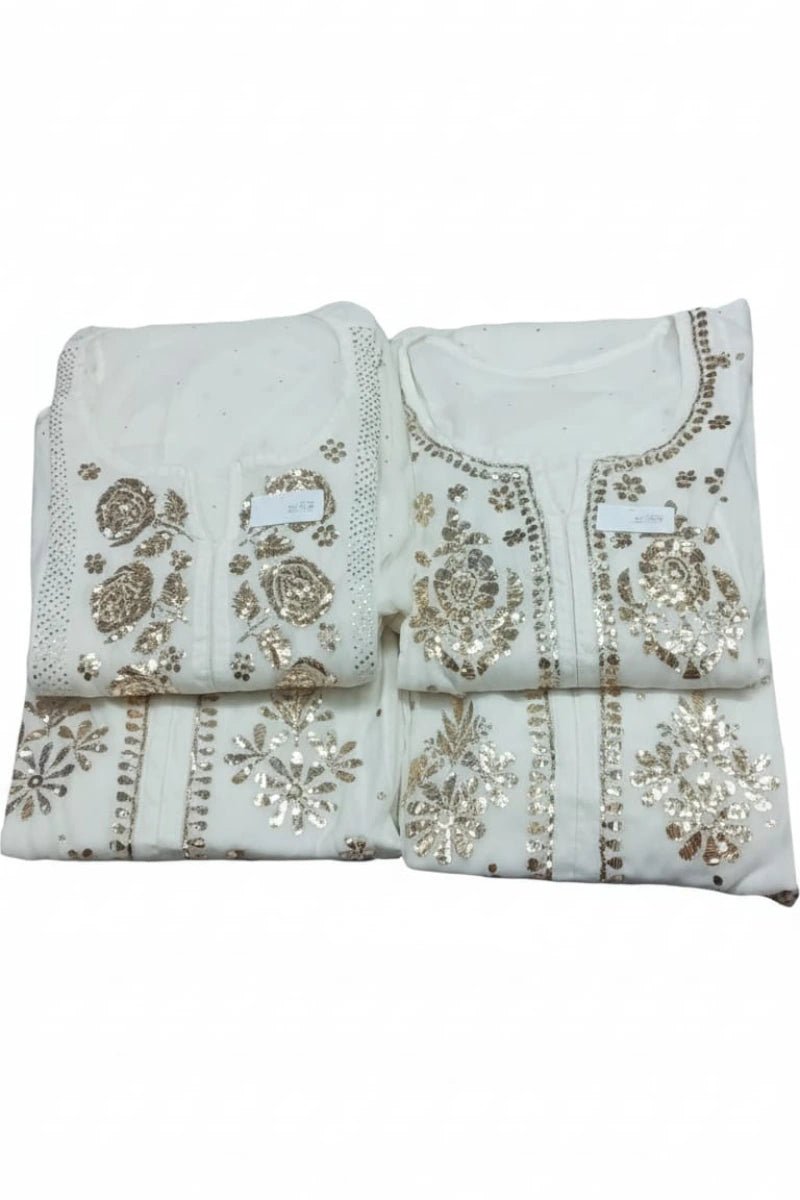 Off-White Mal Chanderi Party Wear Gown with Full Mukesh Work (Dyeable)
