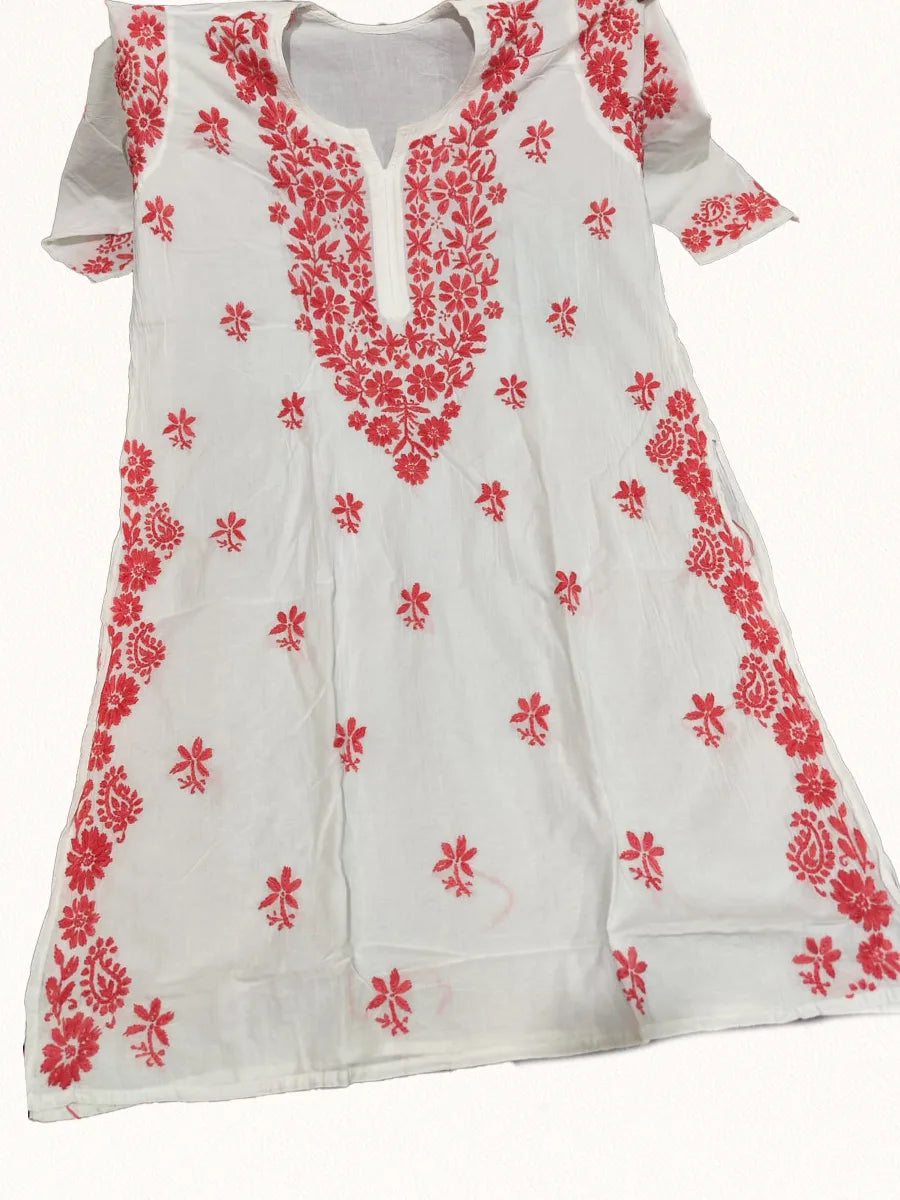 orel Red chikankari Kurti