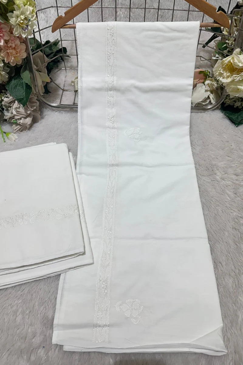Lucknowi White Handwork Cotton Dupatta