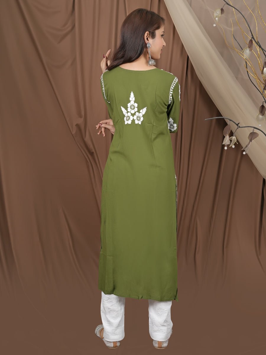 Grace in Green: Rayon Chikankari Kurti & Palazzo Set - Dniza Chikankari