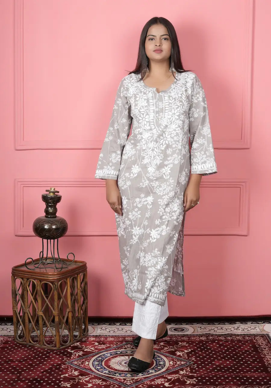 chikankari grey kurti