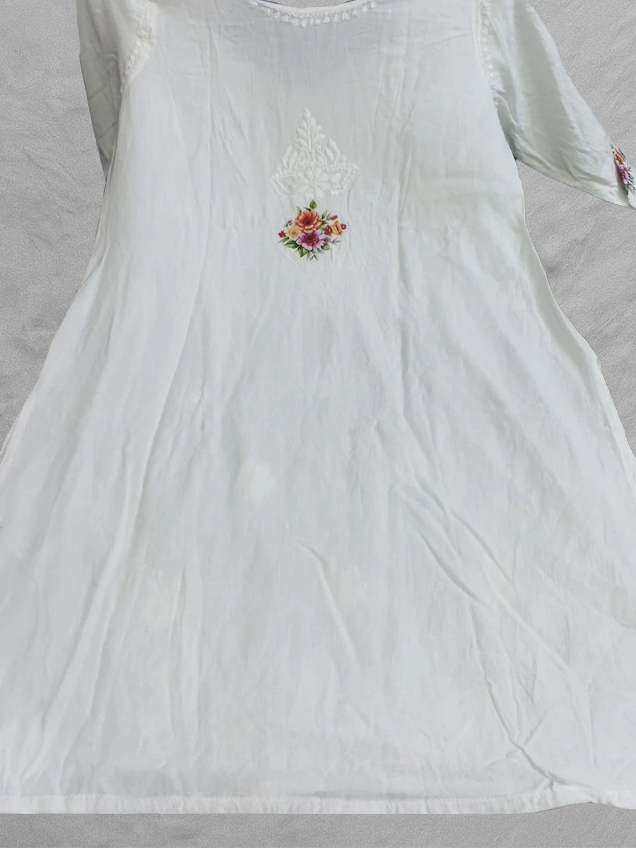 Elegant Reyon Plazo Set with Front Floral Bouquet