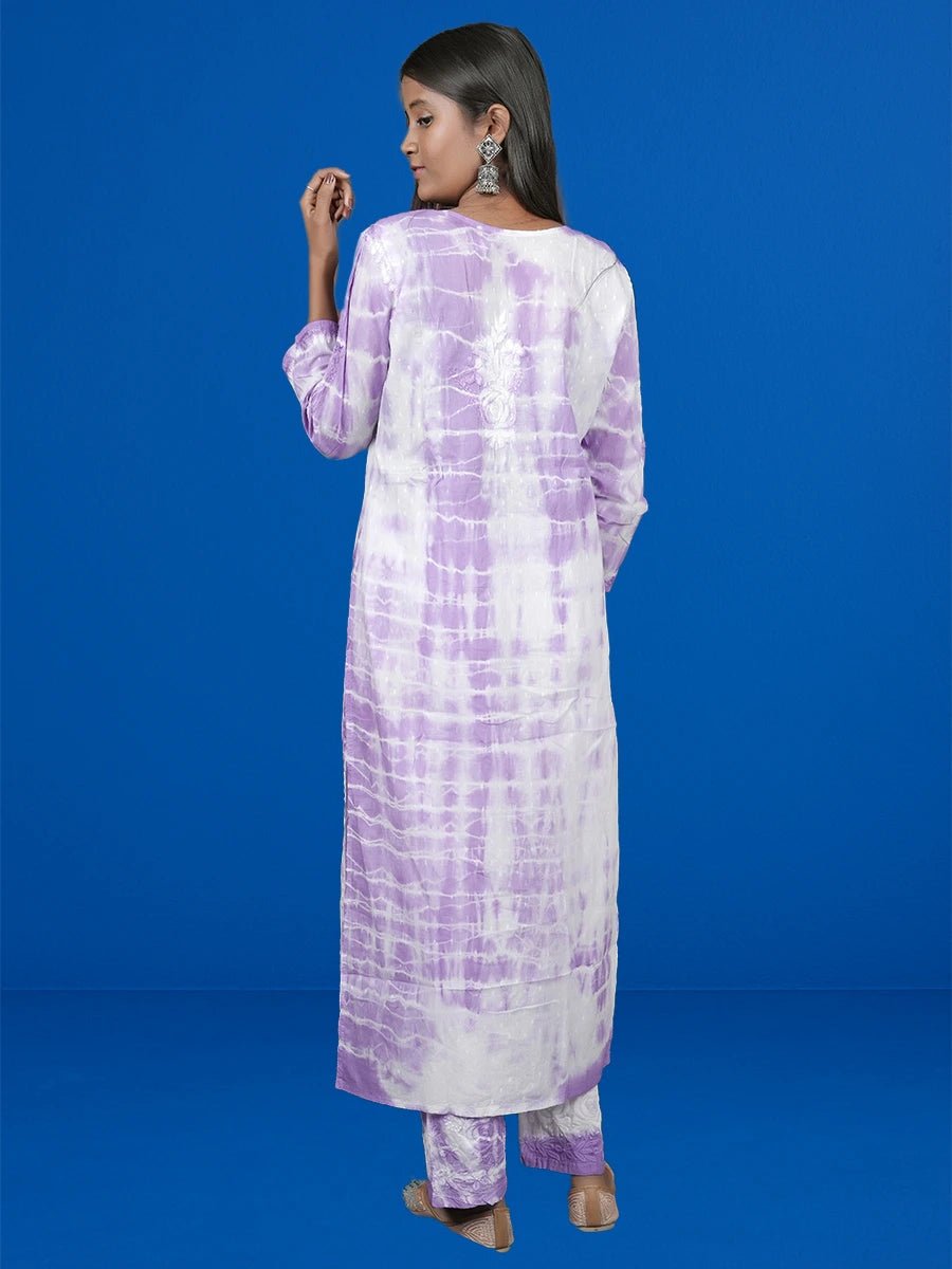 Purple Tie - Dye Kurti Co - ord Set – Premium Rayon for Women - Dniza Chikankari