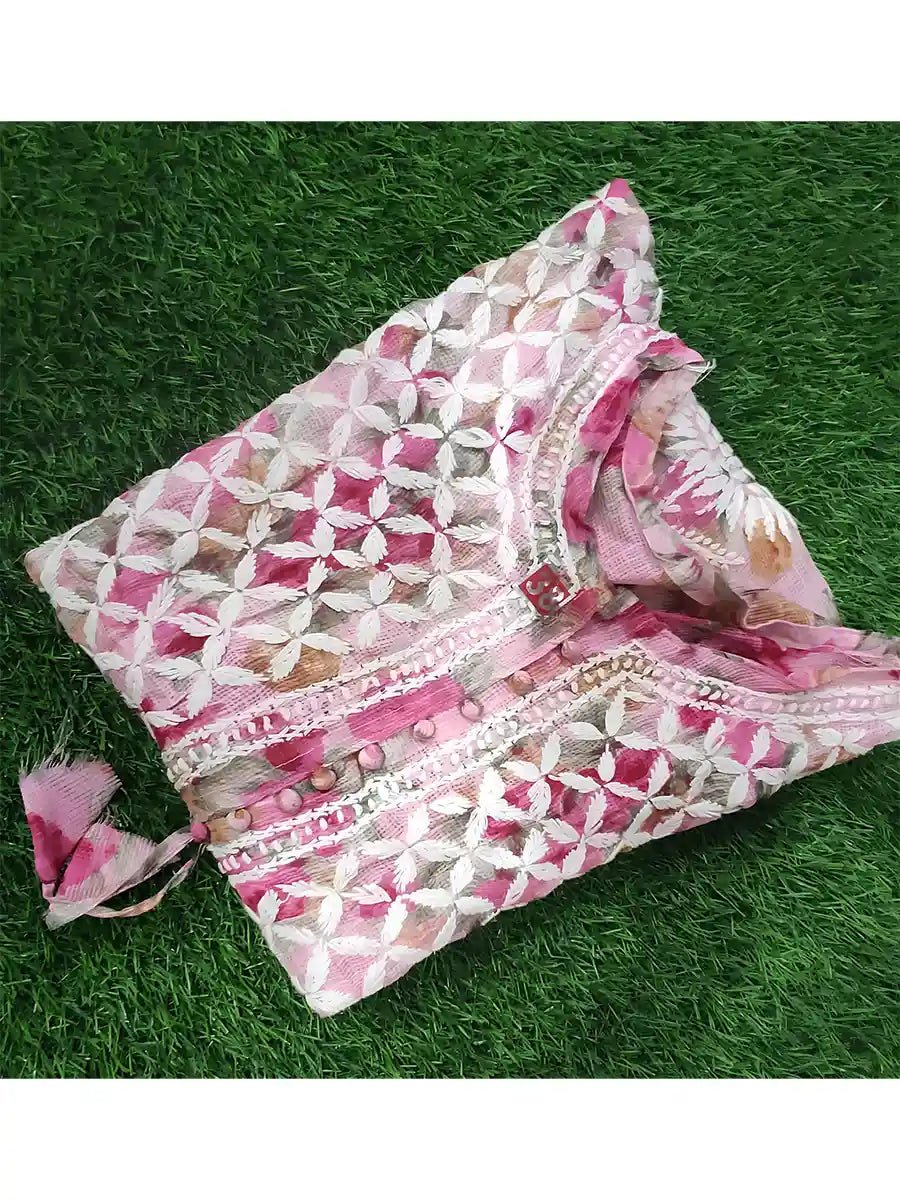 Rose Wine – Chikankari Floral Frock Kurti - Dniza Chikankari