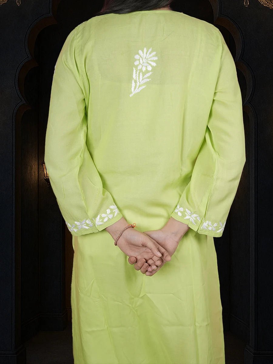 Royal Touch Green Chikankari Kurta in Luxurious Rayon Fabric - Dniza Chikankari