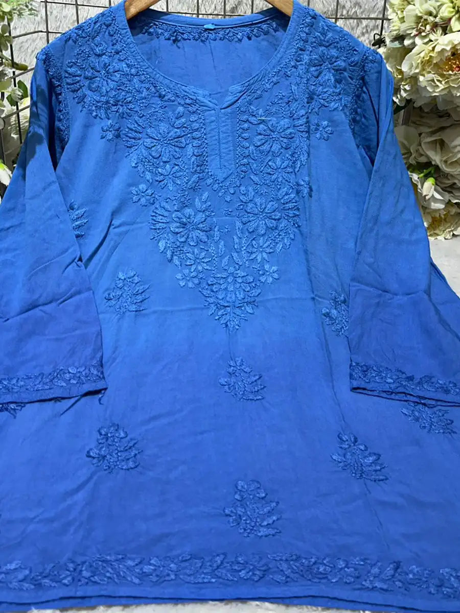 Red Bloom – Short Rayon Chikankari Kurti