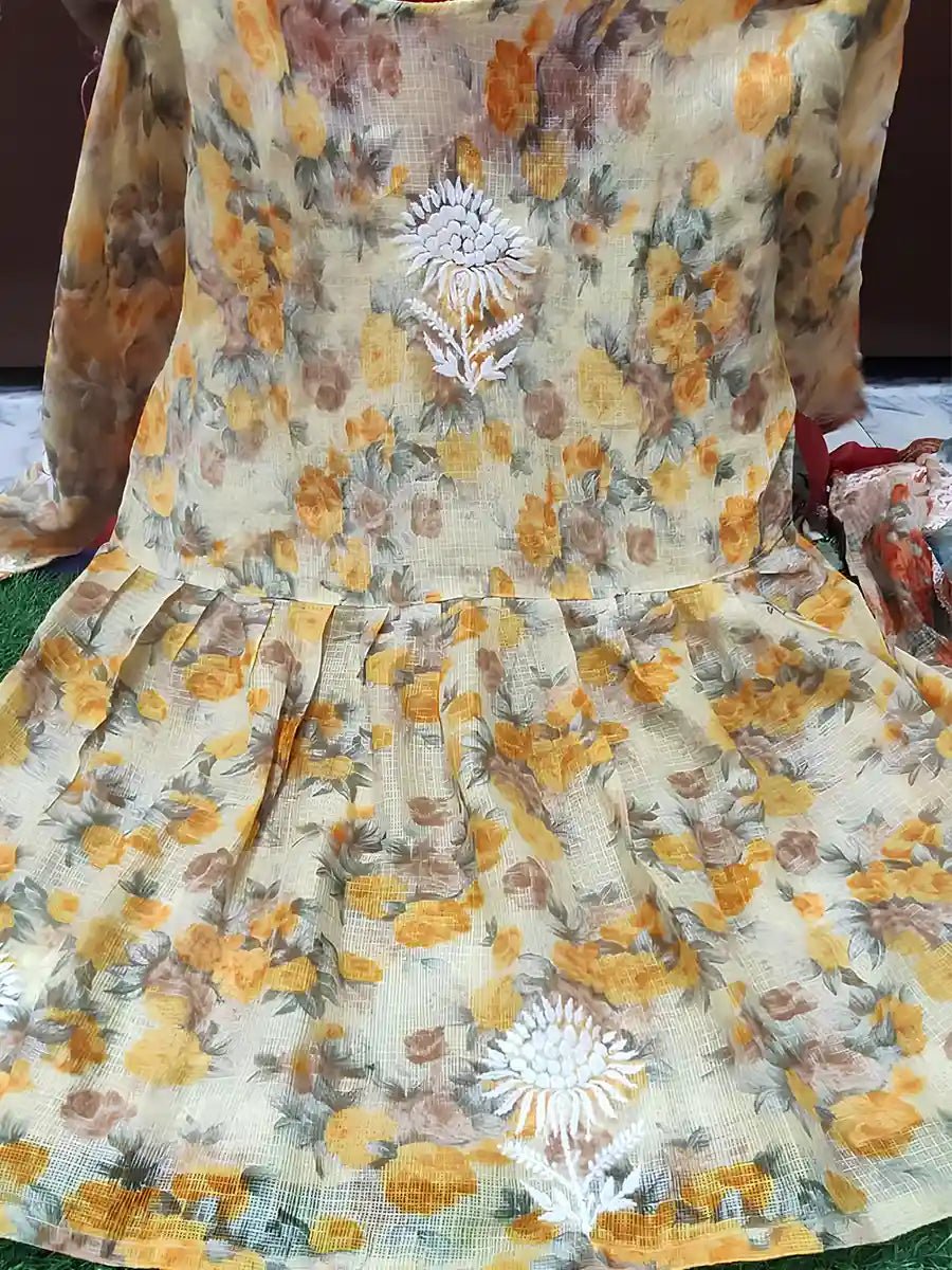 Sunlit Marigold – Mustard Kota Embroidered Kurti - Dniza Chikankari