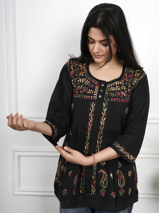 Lucknowi Chikankari Short Kurti for Women – Handcrafted Elegance - Dniza Chikankari