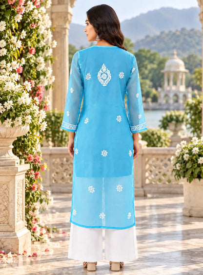 Chiffon Full Jaal Work Embroidered Kurti