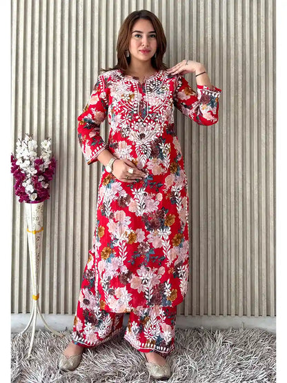 Big floral printed Chikankari co-ord set