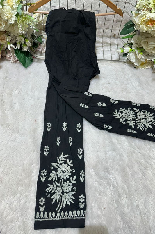 Black lycra hand-embroidered chikankari pant free size ethnic wear