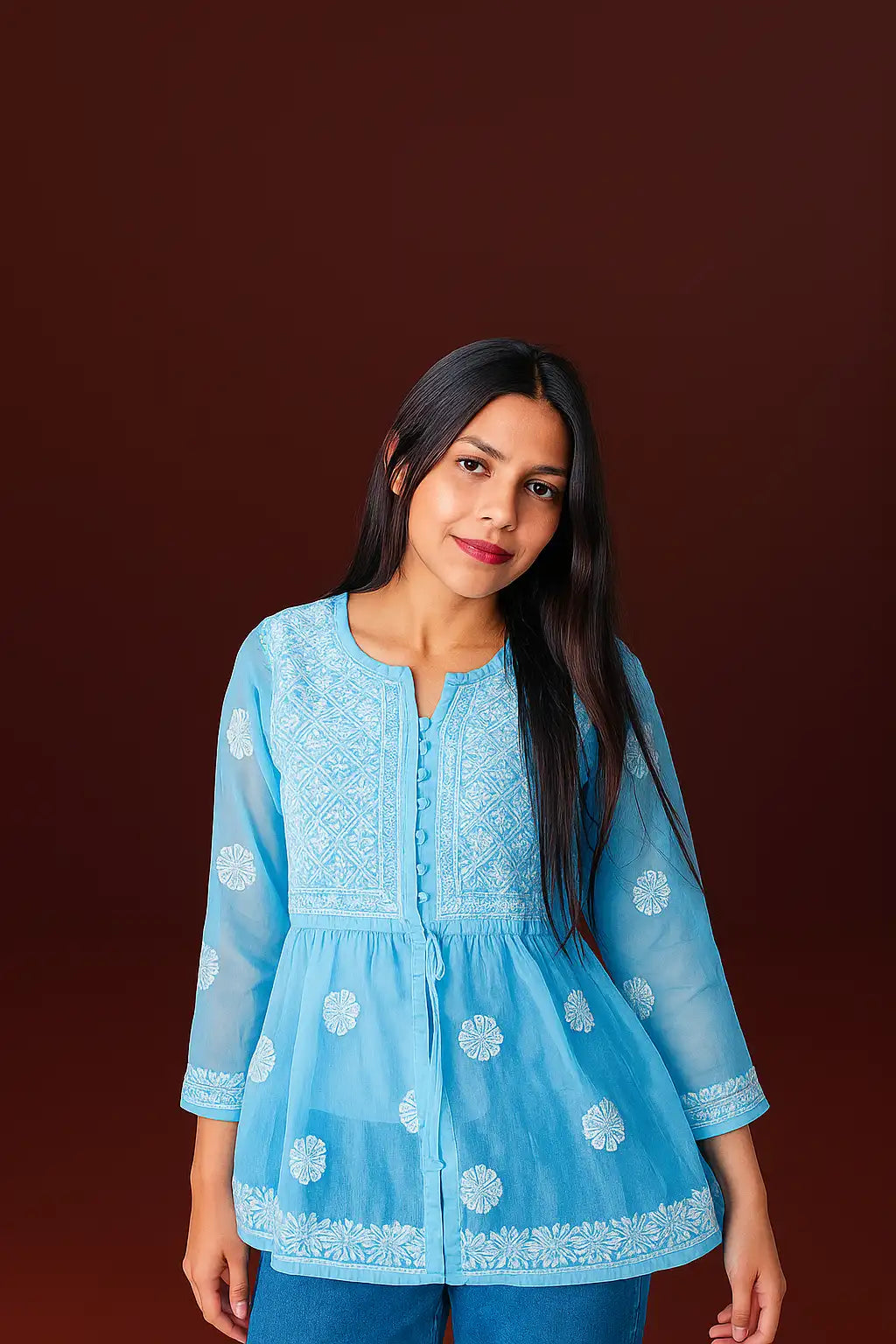 Georgette Kurti & Chikankari Short Kurti in Soft Georgette Fabric