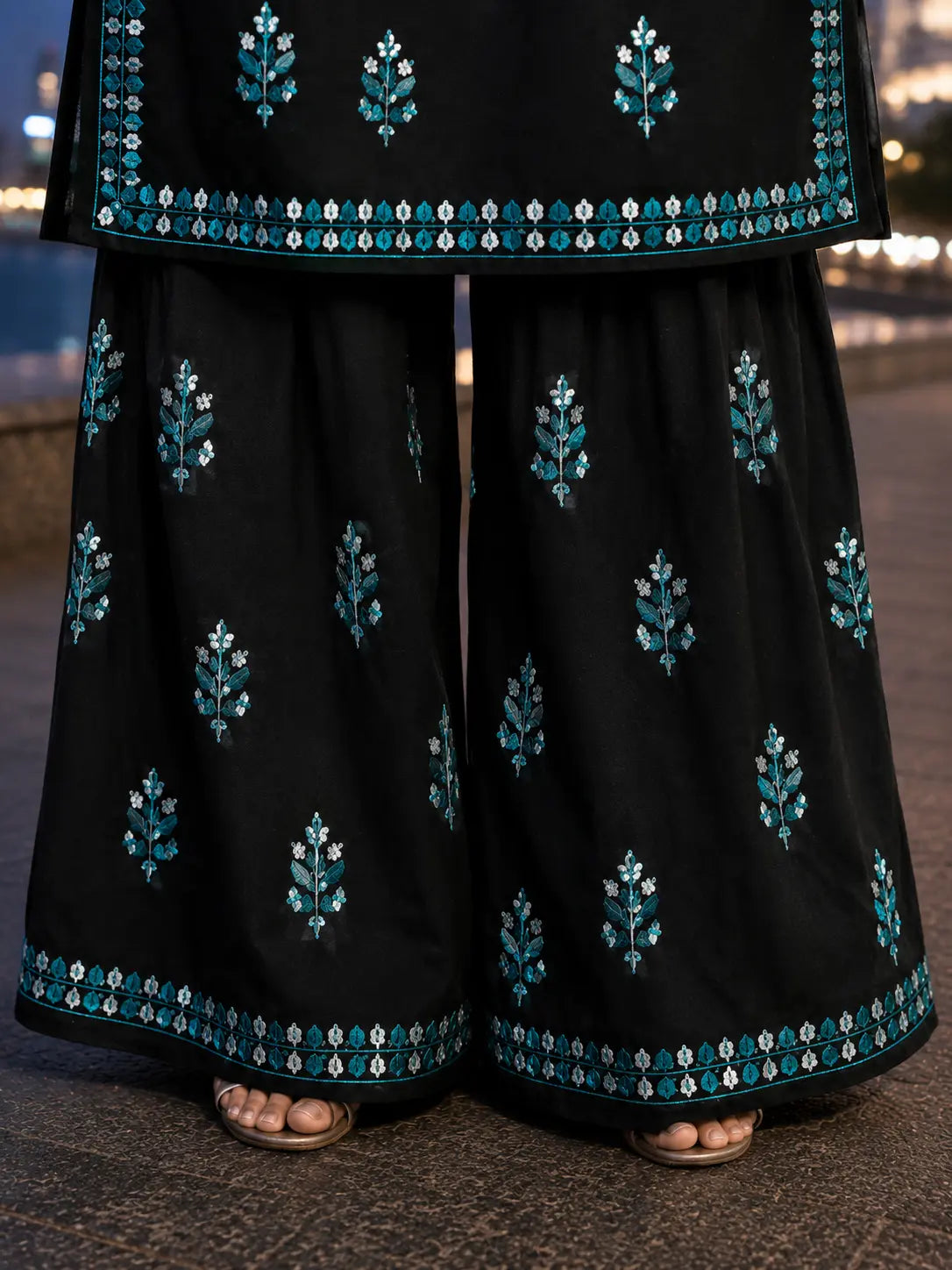 Premium Black Modal Chikankari Ethnic Set with Matching Palazzo