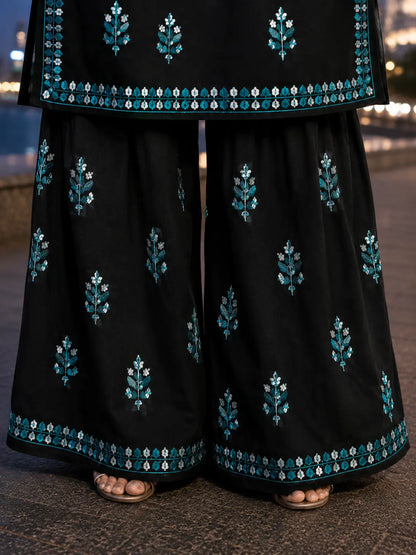 Premium Black Modal Chikankari Ethnic Set with Matching Palazzo