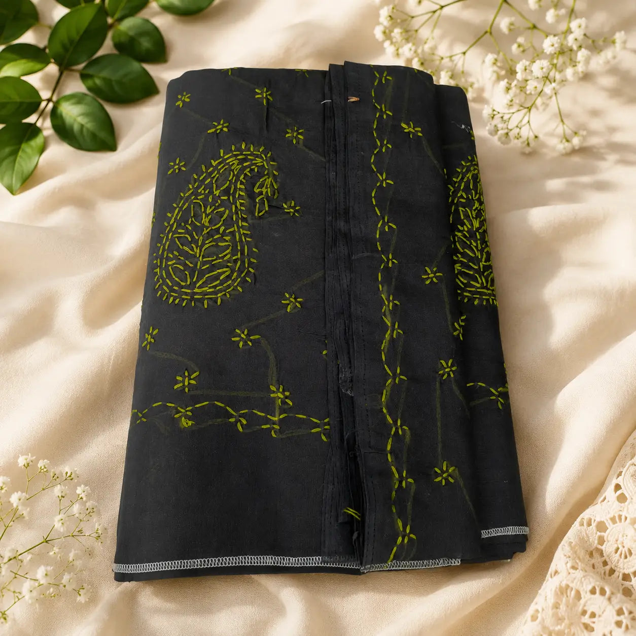 Black Cotton Chikankari Saree