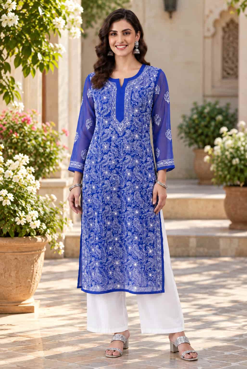 Chiffon Full Jaal Work Embroidered Kurti