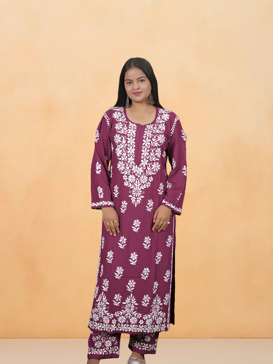 Dniza chikankari onion color kurti set
