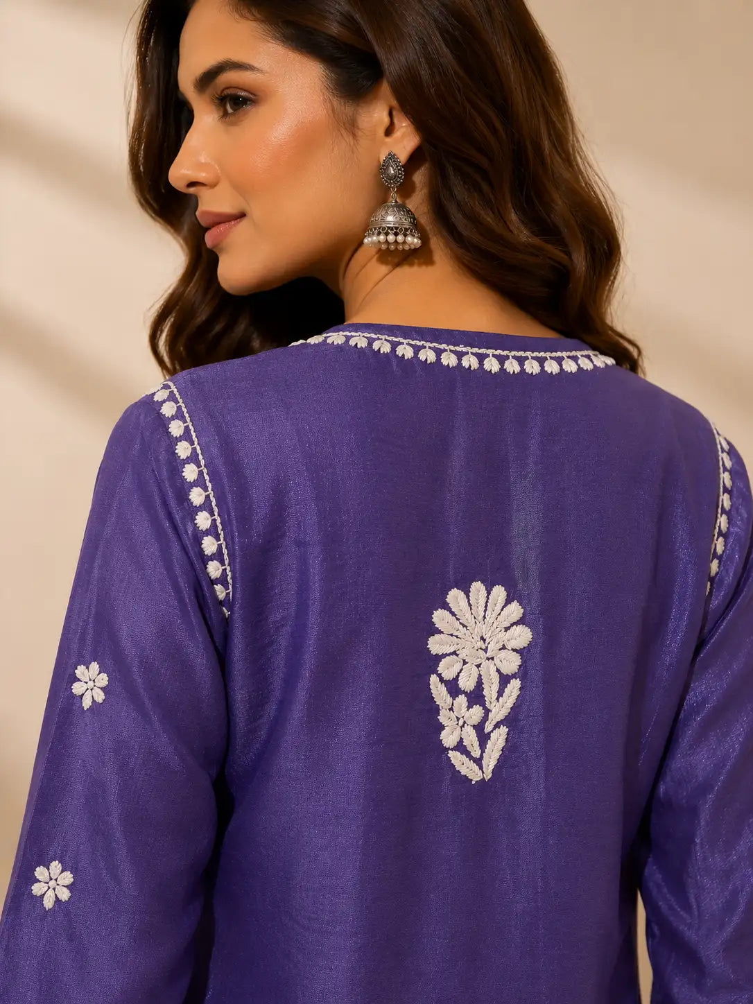 Designer Purple Chanderi Kurta with White Embroidered Detailing