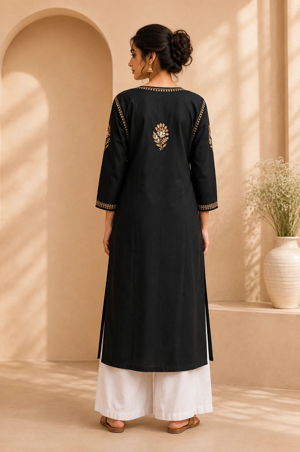 Black Modal Lucknowi Embroidered Kurti for Women