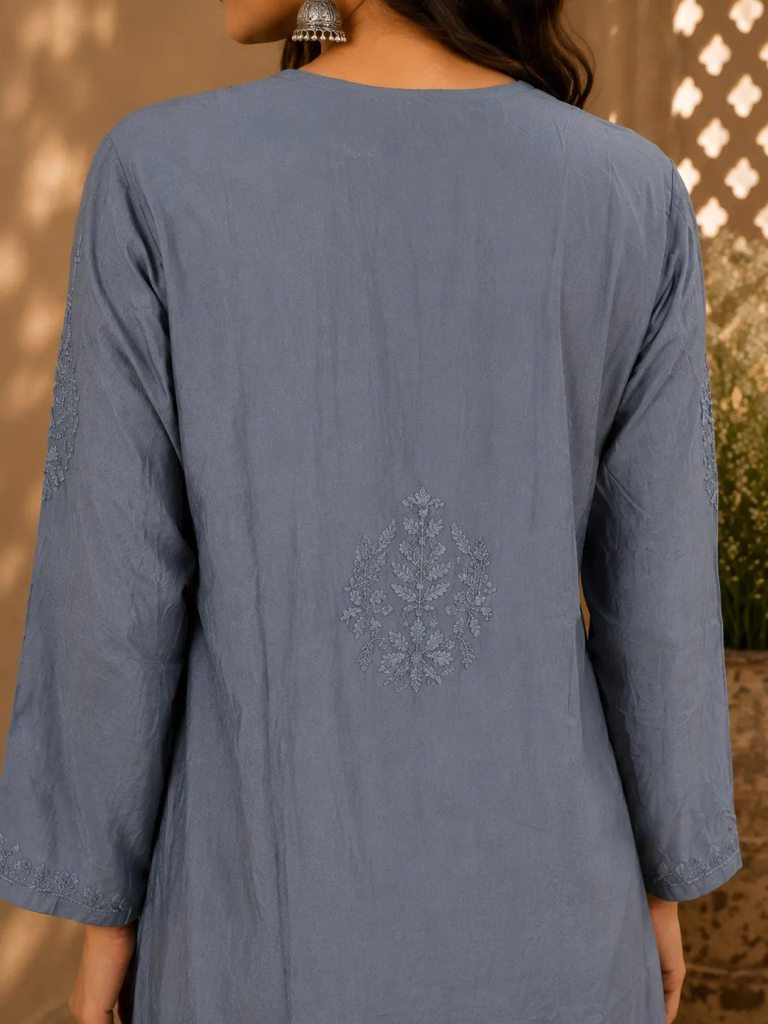 Dniza Chikankari Slate Blue Kurta Palazzo Set for women
