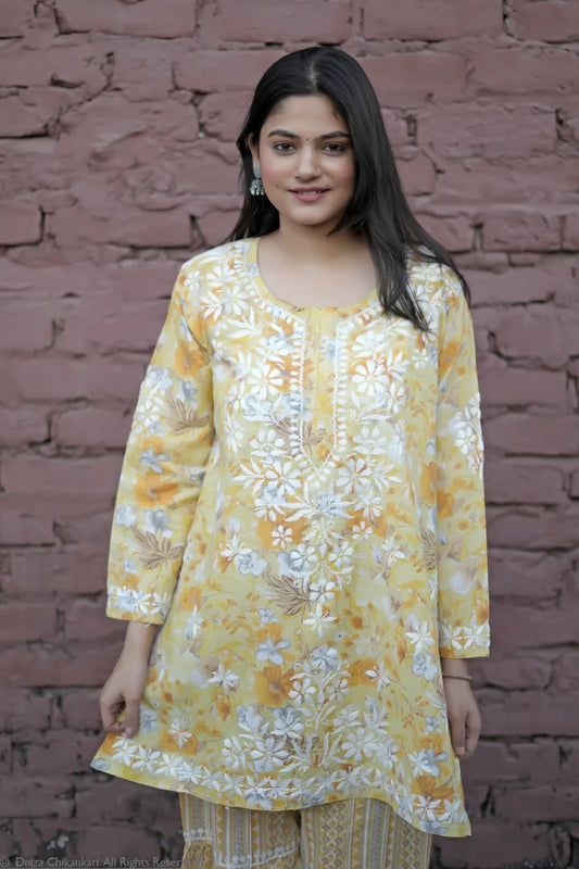 Lucknow Chikan Printed Mal Cotton Garara Set – Elegant & Vibrant