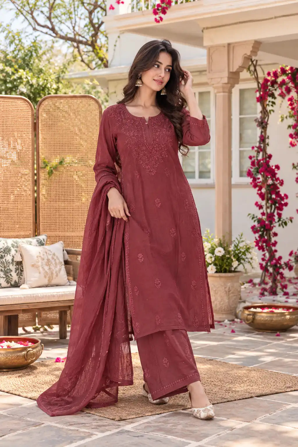 Dniza embroidered rayon festive wear set