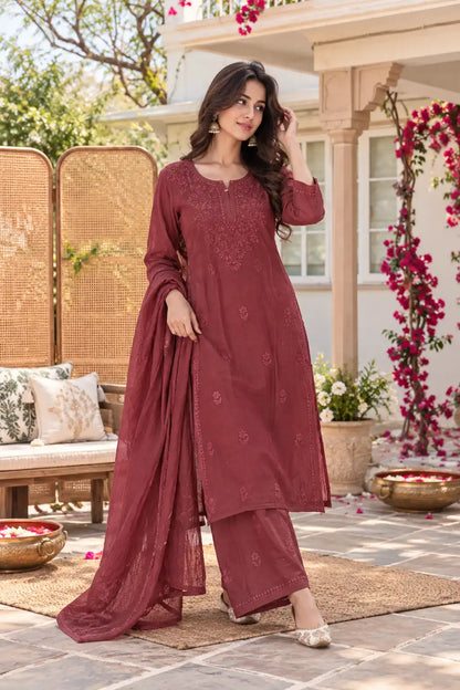 Dniza embroidered rayon festive wear set