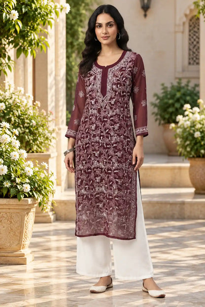 Chiffon Full Jaal Work Embroidered Kurti
