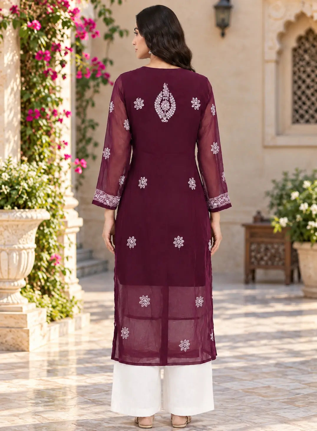 Chiffon Full Jaal Work Embroidered Kurti
