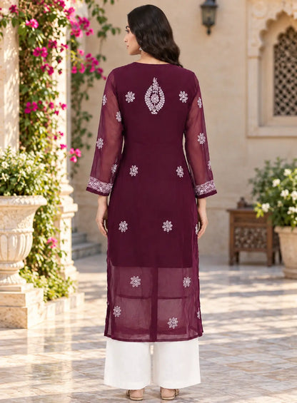Chiffon Full Jaal Work Embroidered Kurti