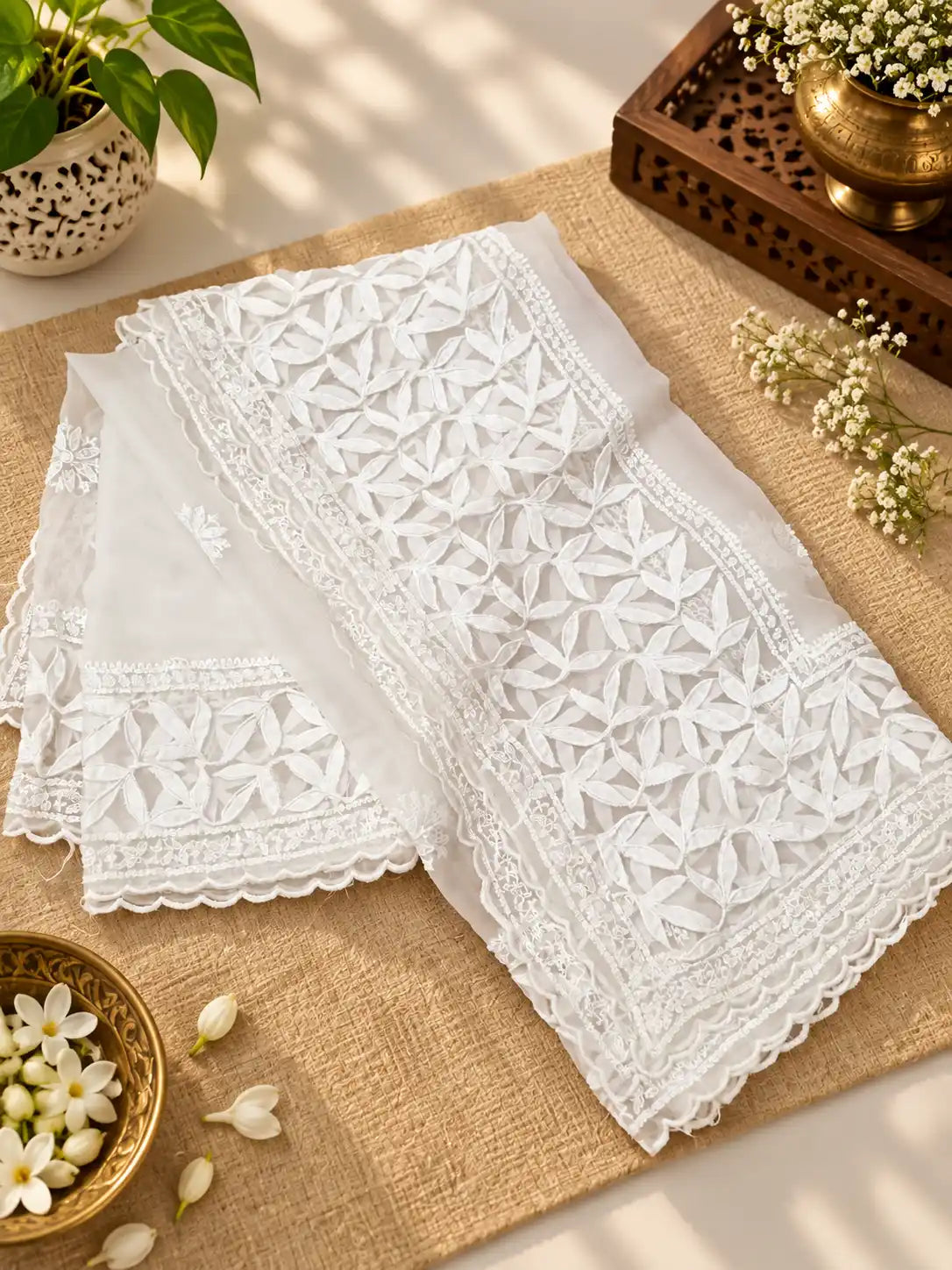 Mul Chanderi Chikankari Embroidered Dupatta for Women