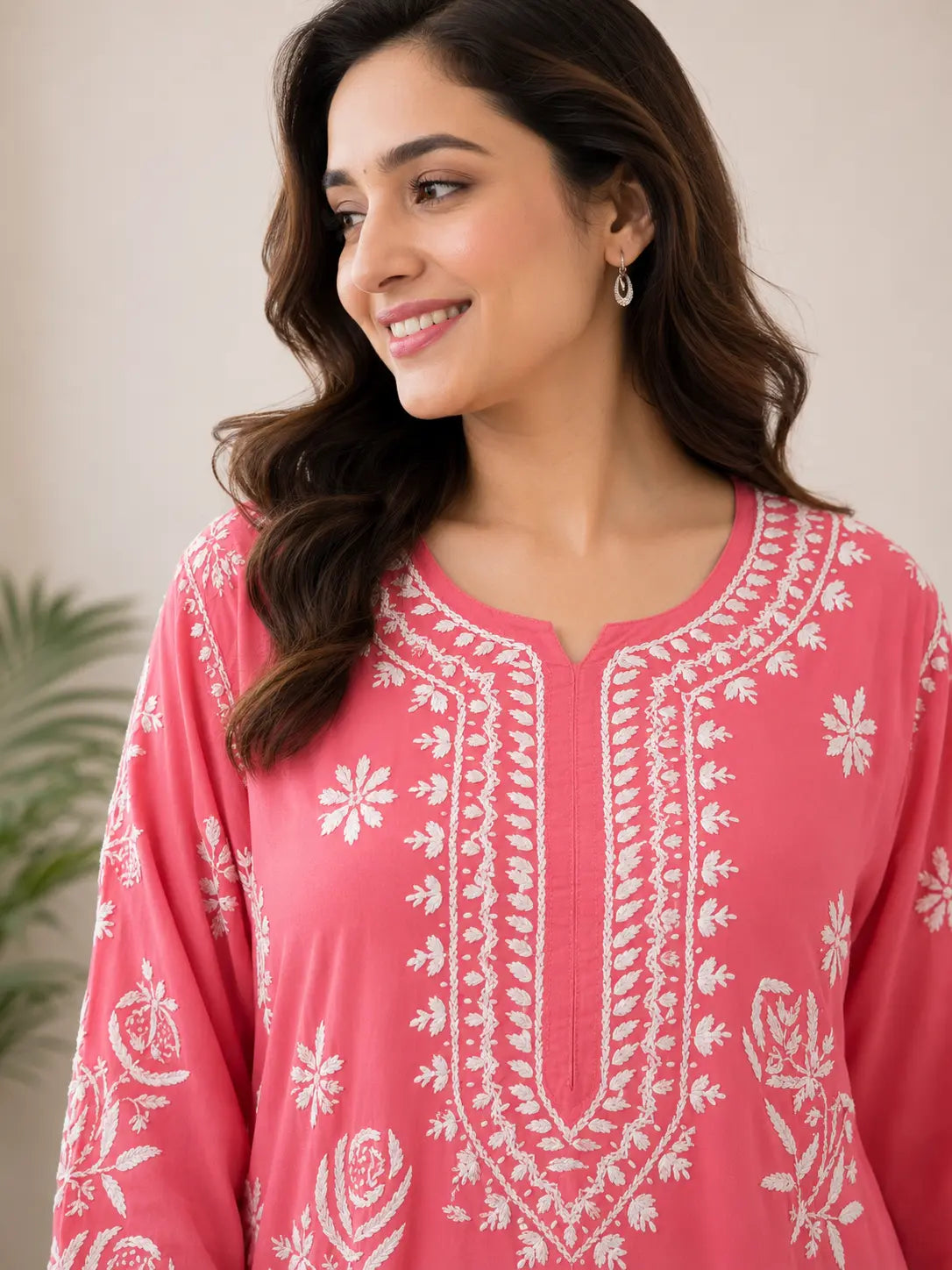 Elegant Plus Size Muslin Kurti with White Embroidery