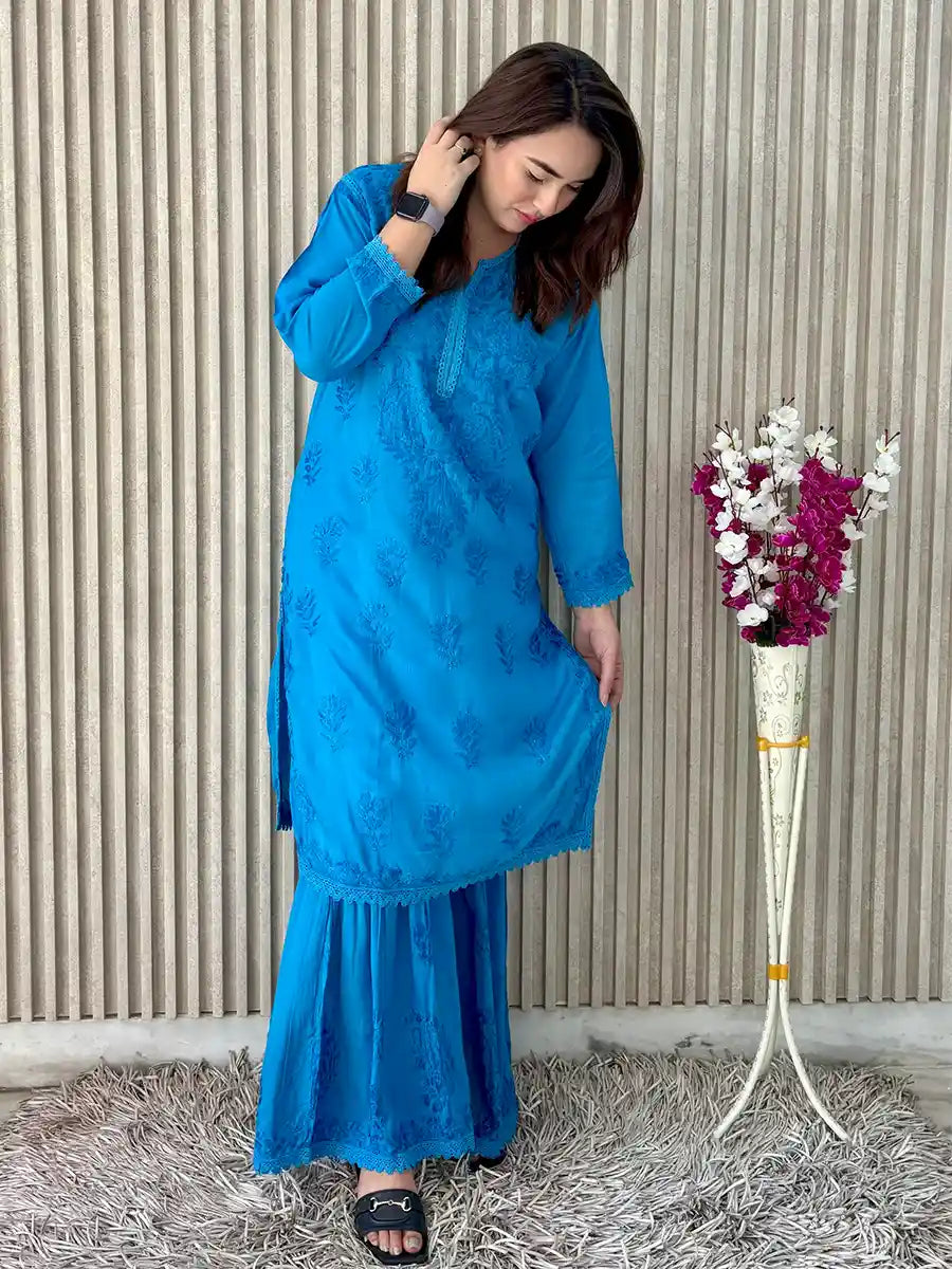 Elegant modal garara set for women with lace detailing and soft flowy fabric