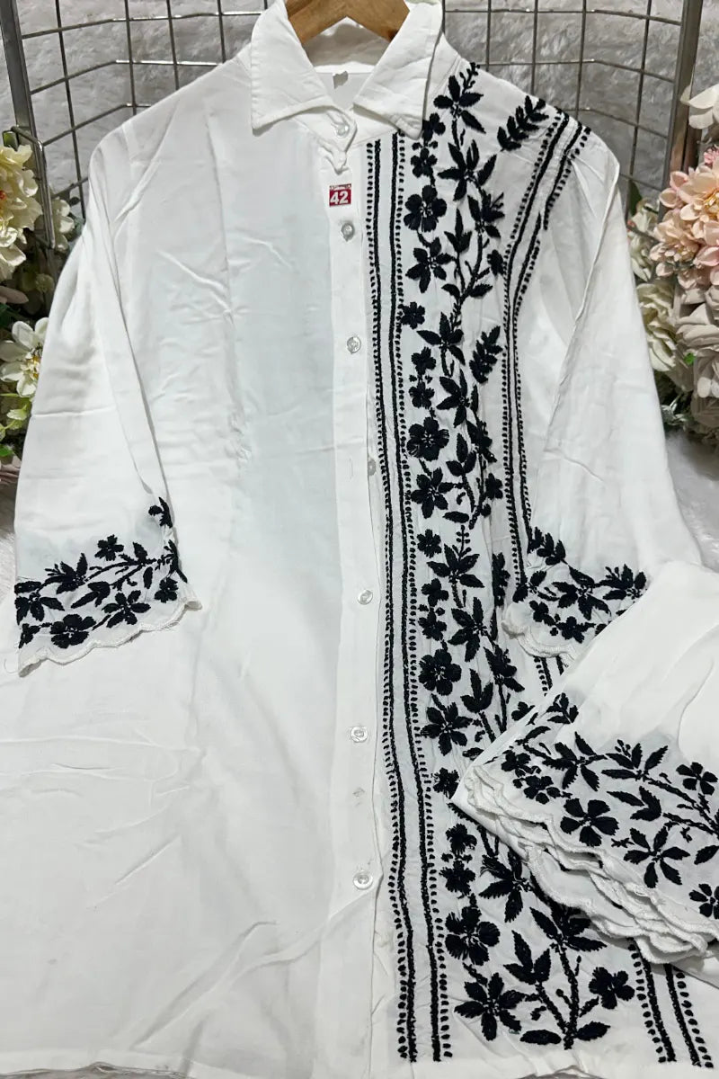 Elegant rayon kurti pant cord set with embroidery