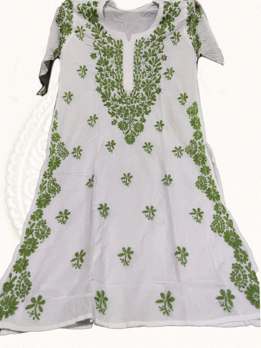 DC Leafy Green long Chikankari Kurti