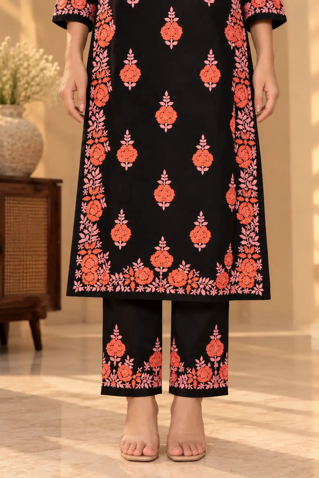 Dniza Floral Embroidered Rayon Kurta Palazzo Set for Women