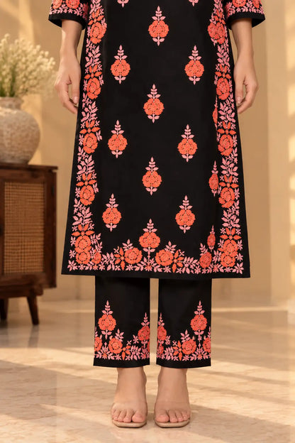 Dniza Floral Embroidered Rayon Kurta Palazzo Set for Women