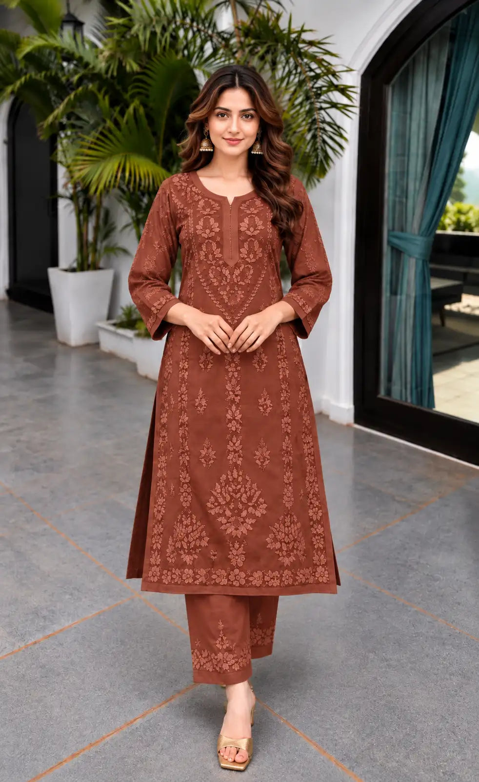 Rayon Chikankari Embroidered Kurta Pant Set for Women