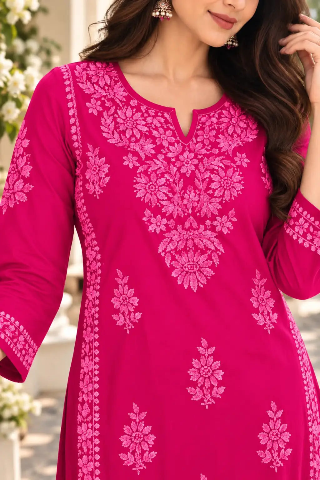 Dniza Rayon Chikankari Embroidered Kurta Palazzo Set for Women