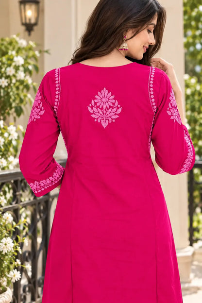 Dniza Rayon Chikankari Embroidered Kurta Palazzo Set for Women
