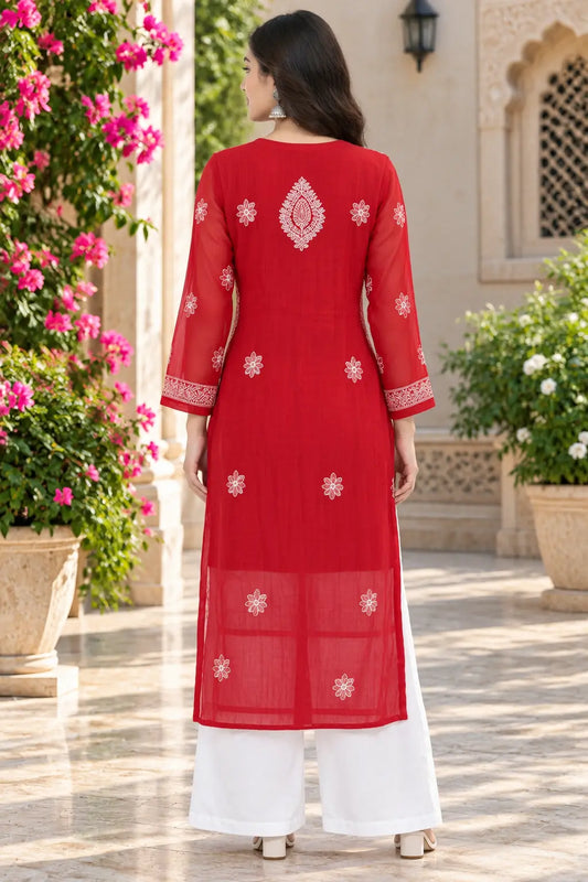 Chiffon Full Jaal Work Embroidered Kurti