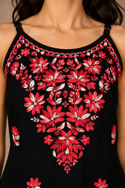Noor Floral Embroidered Sleeveless Rayon Kurti Palazzo Set